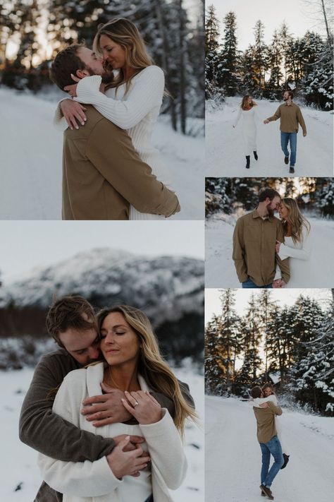 Winter Forest Engagement Photos | Adventure Couple Photography | Alaska Engagement Photographer | I was so excited to photograph this forest engagement session in Girdwood, Alaska! I loved the candid moments and winter engagement outfits! Find winter engagement photos snow, winter couples photography, forest engagement ideas, and mountain view engagement! Book Theresa for your adventure engagement photos or timeless couple photoshoot at theresamcdonaldphotographer.com! Winter Forest Engagement Photos, Couple Photoshoot Winter, Winter Couples Photography, Winter Engagement Outfits, Winter Engagement Photos Snow, Girdwood Alaska, Photos Snow, Couple Photography Winter, Snow Engagement Photos