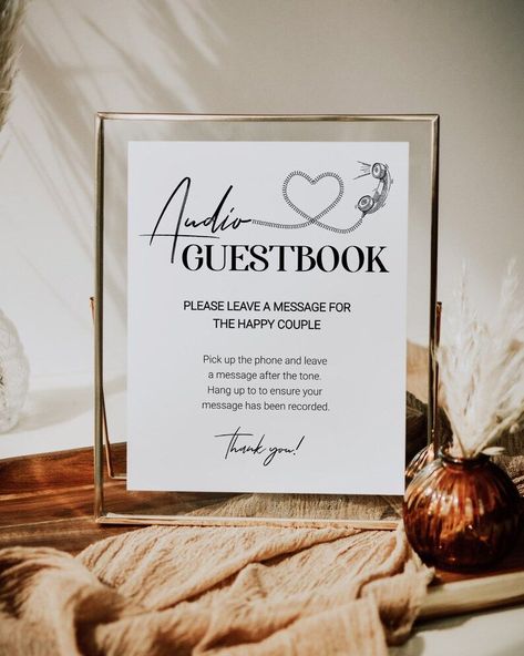 Keep it classy with our Modern Font Audio Guestbook Sign. Ideal for various themed weddings, this template in black and white comes in two sizes: 5x7'' and 8x10''. Edit, download, print, and capture cherished memories. After The Tone, Monochromatic Wedding, Audio Guest Book, Boho Wedding Decor, Themed Weddings, Boho Wedding Decorations, 30th Birthday Parties, Wedding Prints, Guest Book Sign