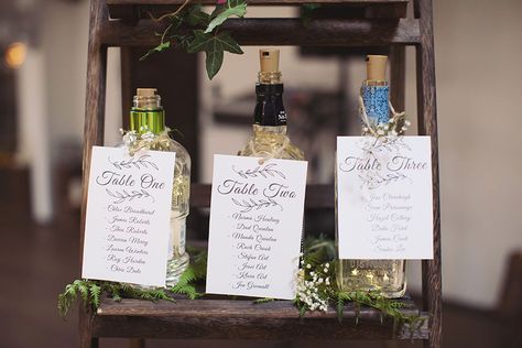 Gin Bottle Table Numbers, Homemade Gin, Gin Bottle, Natural Wedding Photography, Wedding Table Number, Gin Bottles, Uk Photography, Wedding Fair, Lodge Wedding