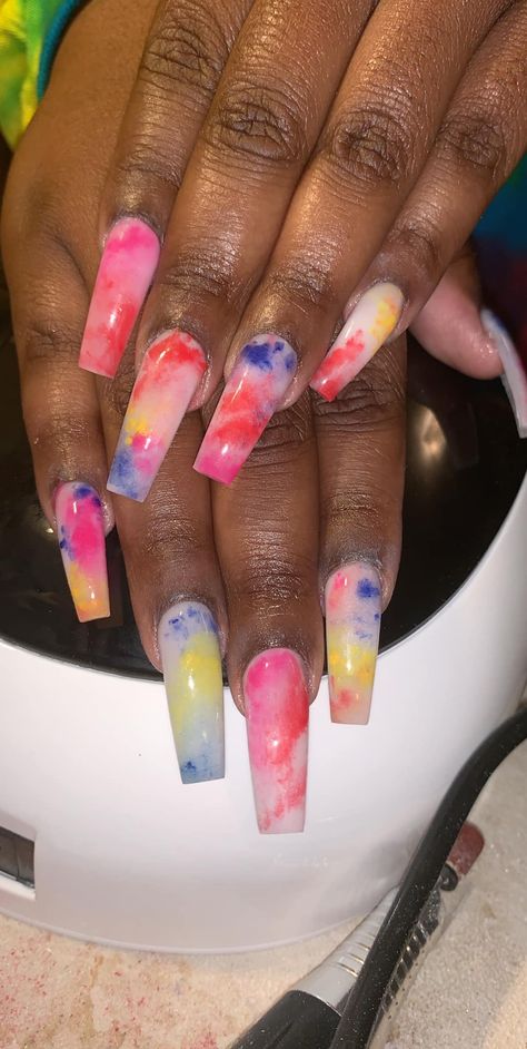 Tye Dye Nails, Nail Inspo Summer, Purple Gel Nails, Nails Acrylic Short, Tie Dye Nails, Long Acrylic, Nail Beauty, Purple Tie Dye, Dope Nails