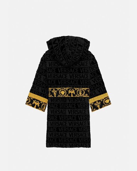 Unisex Bathrobes & Robes | VERSACE US Versace Bathrobe, Bottega Veneta Chain Pouch, Linen Bathrobe, Versace Kids, Kids Belt, Versace Logo, Hooded Robe, Versace Home, Frou Frou