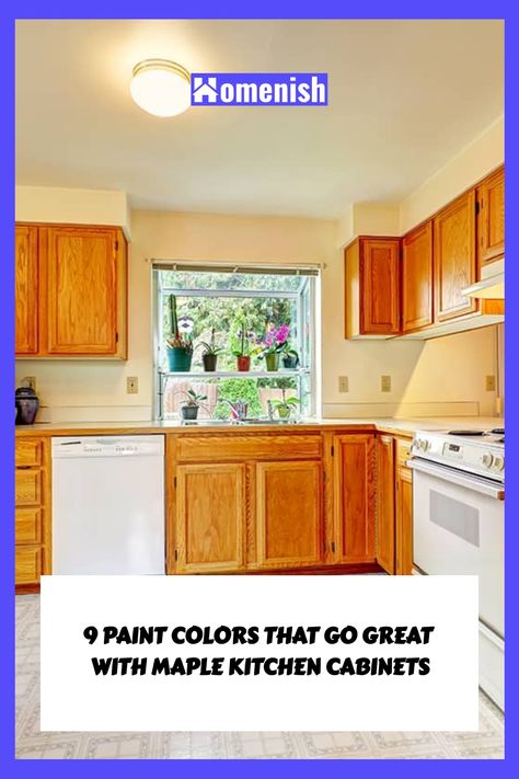 9 Paint Colors That Go Great with Maple Kitchen Cabinets Cabinet Colors For Yellow Walls, How To Paint Maple Kitchen Cabinets, Wall Colors With Maple Cabinets, Kitchen Design With Maple Cabinets, Maple Wood Color Palette, Kitchen Paint Colors With Maple Cabinets, Best Wall Color For Maple Cabinets, Best Wall Paint Colors To Go With Maple Cabinets, Kitchen Design Maple Cabinets