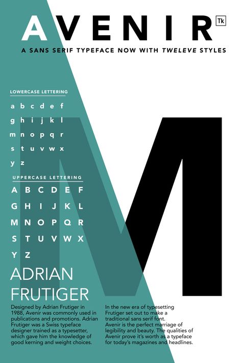 TYPE SPECIMEN POSTER :: AVENIR :: EMILY GORSKI Typeface Specimen Poster, Avenir Font, Type Specimen Poster, Typeface Specimen, Specimen Poster, Typeface Poster, Best Posters, Typo Poster, Advertisement Poster