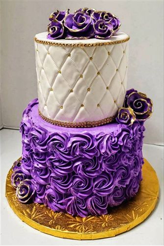 2 Tier Birthday Cake, Tier Birthday Cake, Purple Cakes Birthday, White Fondant, Fifteenth Birthday, Jasmine Wedding, Tiered Cakes Birthday, 41st Birthday, 50th Bday