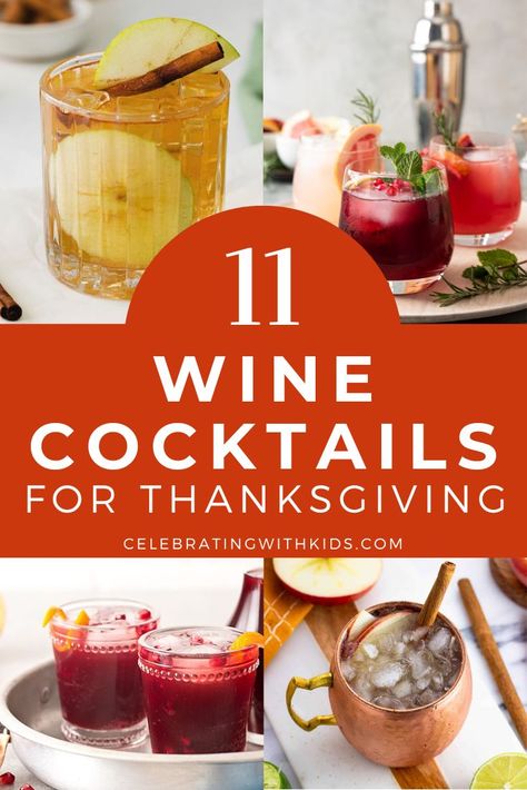 Thanksgiving Wine Spritzer, Thanksgiving Wine Cocktails, Spiced Mulled Wine Recipe, Cocktails For Thanksgiving, Thanksgiving Recipes Drinks, Thanksgiving Sangria, Apple Pie Cocktail, Festive Cocktail Recipes, Cider Mimosas