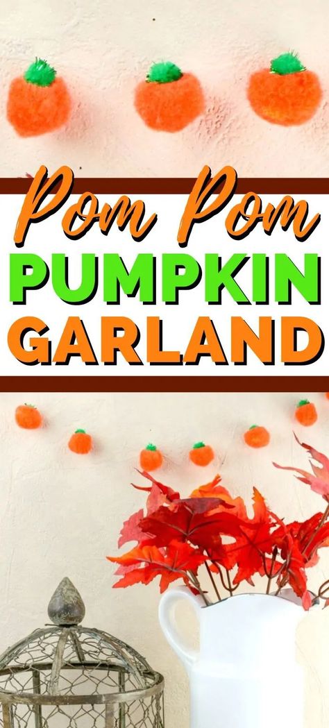 An easy DIY pumpkin pom pom garland that is great for Fall, Thanksgiving, or Halloween. Fall Room Decor Diy, Easy Diy Fall Decor, Easy Fall Decor, Pumpkin Garland, Thanksgiving Decorations Diy, Pom Garland, Lamb Decorations, Pumpkin Thanksgiving, Fall Garland