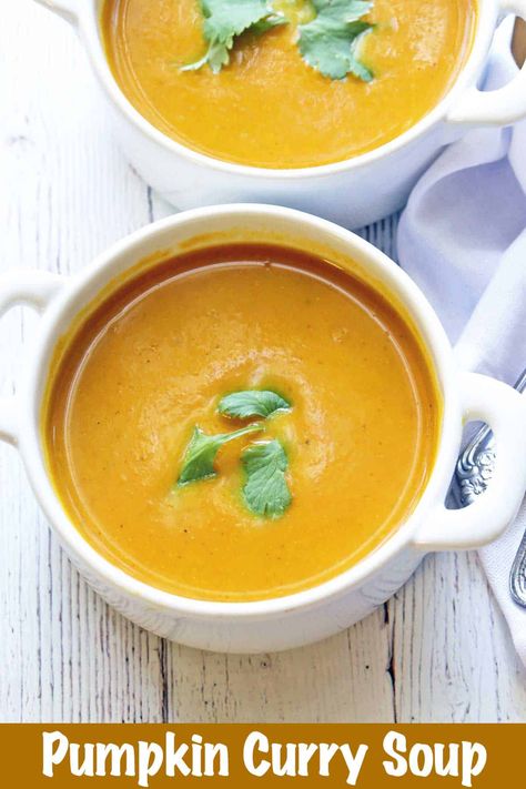 Curried Pumpkin Soup Recipe, Chicken Broth Recipes Soup, Pumpkin Curry Soup, Creamy Pumpkin Soup Recipe, Pumpkin Soup Recipe Easy, Curry Soup Recipes, Nightshade Free Recipes, Pumpkin Curry, Pumpkin Soup Recipe