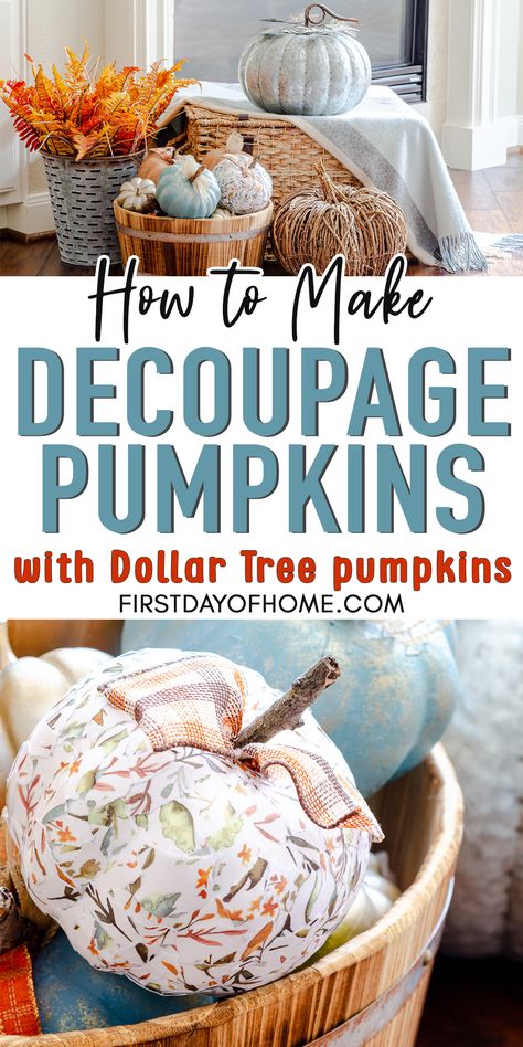 Decoupage Pumpkins, Fall Crafts For Adults, Diy Mod Podge, Paper Mache Pumpkins, Pumpkin Cutouts, Dollar Tree Pumpkins, Decoupage Tutorial, Paper Pumpkins, Decoupage Wood