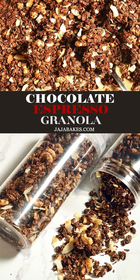 Coffee Ground Granola, Chocolate Espresso Granola, Coffee Granola Recipe, Granola Flavor Ideas, Granola Combinations, Granola Flavors, Mocha Granola, Chunky Granola Recipe, Coffee Granola