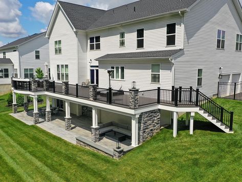 Walkout Basement Deck Ideas, Walkout Basement Patio, Stone Porch, Stone Porches, Backyard Patio Deck, Pavers Backyard, Colorful Patio, Lancaster County Pa, Patio Deck Designs