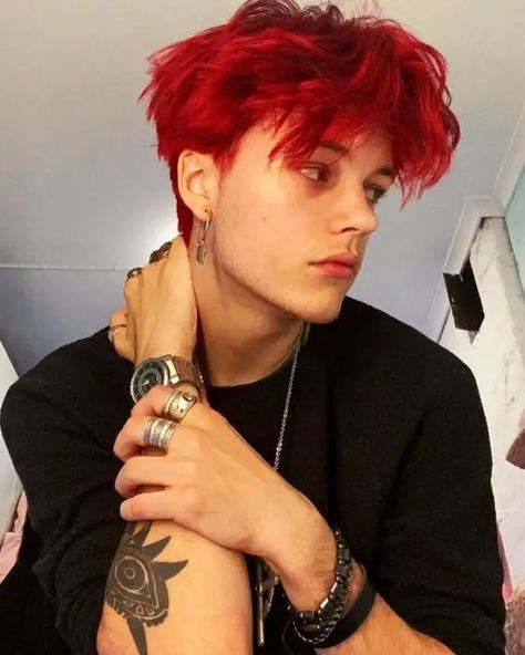 Dapper and Daring: Hottest Men's Hair Color Trends 2023 - Fall Update 2024 Dark Red Hair Dye, Boys Dyed Hair, Black And Red Hair, Red Hair Dye, Red Hair Boy, Dark Red Hair Color, Red Hair Men, Black Red Hair, Dyed Hair Men