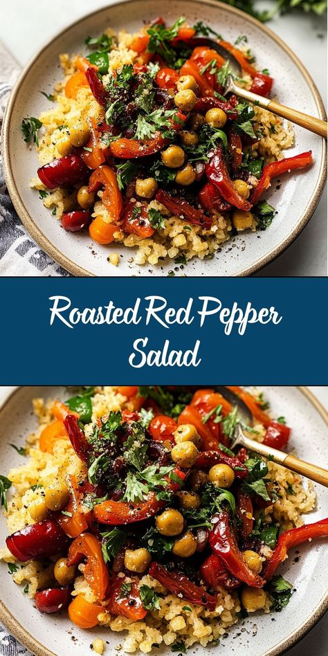 Roasted Red Pepper Salad is a vibrant and flavorful dish that brings together the smoky sweetness of roasted peppers with simple yet bold ingredients. Perfect as a side dish, appetizer, or even a light main course, this salad is as versatile as it is delicious. Roasted Pepper Salad, Jarred Roasted Red Pepper Recipes, Salad With Roasted Red Peppers, Roasted Red Pepper Salad, Roasted Red Peppers Recipes, Red Pepper Salad, Easy Salads To Make, Red Pepper Recipes, Light Side Dishes