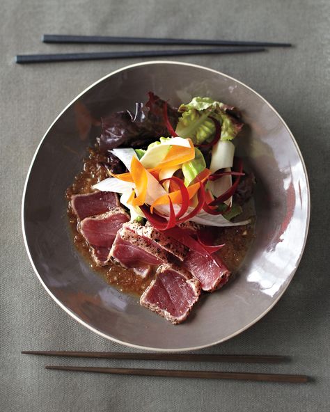 You'll need only 1/4 cup of this for the New-Style Sashimi Salad, but it keeps up to four days in the refrigerator. It is delicious on grilled meats. Nobu Recipe, Sashimi Salad, Tuna Dishes, Seared Tuna, Roasted Beets, Zucchini Recipes, Dressing Recipe, Chopsticks, Soup And Salad