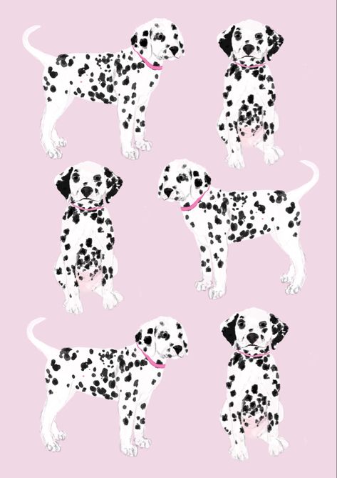 Dalmatian Illustration, Pretty Pink Background, Preppy Artwork, Baby Pink Background, Cute Dalmatian, Dalmatian Puppies, Bedroom Decor Wall Art, Phone Background Patterns, Dog Clipart