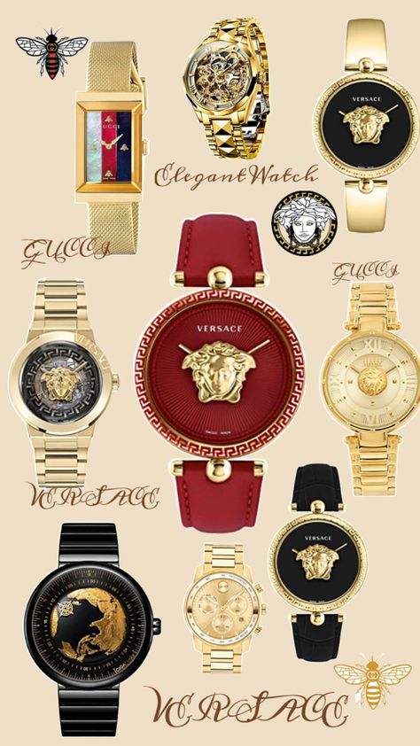 Versace and Gucci Classy and elegant watches,for her,Most have watch Versace Watches Women, Versace Style, Versace Fashion, Gucci Watch, Versace Watch, Gucci Fashion, Luxury Timepieces, Fashion Toys, Gold Case