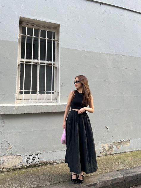 Outfits With Mary Janes, Mary Jane Outfit, Mary Janes Outfit, Mary Jane Shoes Outfit, Black Mary Jane Shoes, Bag Outfit, Maxi Skirt Outfits, Pink Ballerina, Casual Day Outfits