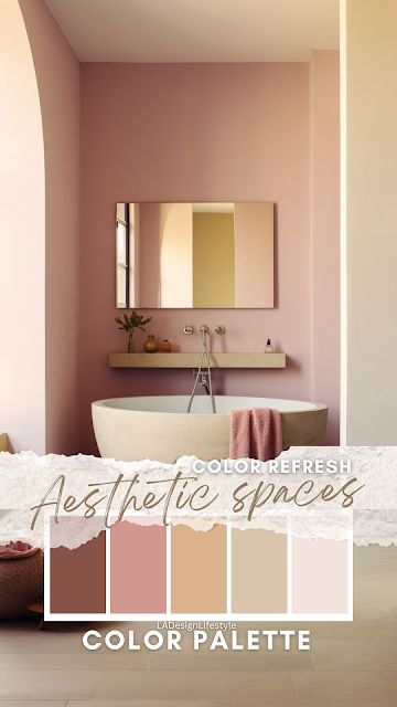 Lilly Ashley: Embracing Moody Simplicity: Designing Spaces with Rosy Neutrals and Moody Mauve Accents Mauve Pink Accent Wall, Mauve Bathroom Paint, Dusky Pink Bathroom, Mauve Bathroom Ideas, Soft Pink Bathroom, Dusty Pink Bathroom, Maroon Bathroom, Mauve Bathroom, Blush Bathroom