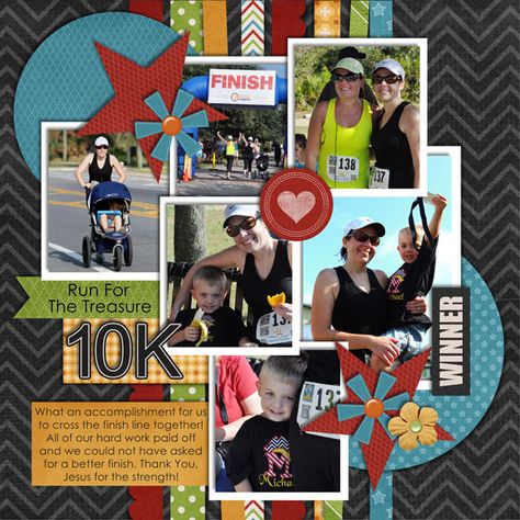 Run For The Treasure 10k - Scrapbook.com Running Scrapbook, Scrapbooking Sports, Vacation Scrapbook, Tough Mudder, School Scrapbook, Scrapbooking Inspiration, Photo Layouts, Creative Memories, Scrapbook Page Layouts