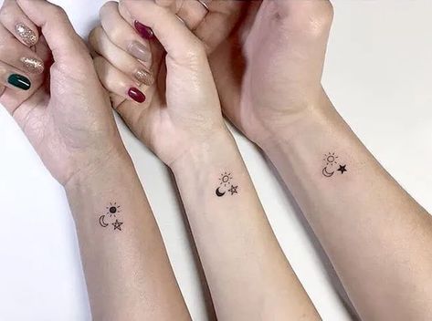 Friendship Tattoos For 3, Matching Friendship Tattoos, Group Tattoos, Matching Bff Tattoos, Cute Matching Tattoos, Matching Friend Tattoos, Small Matching Tattoos, Matching Best Friend Tattoos, Matching Sister Tattoos