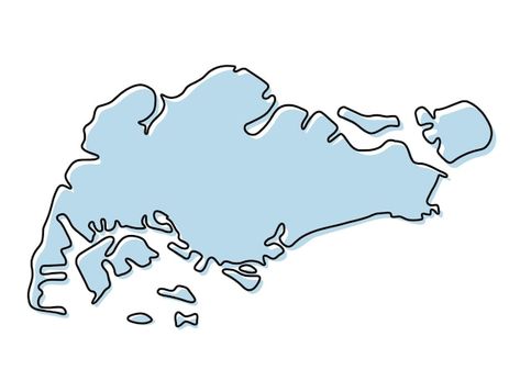 Singapore Map Art, Singapore Map Illustration, Peta Singapore, Peta Singapura, Singapore Icon, Map Of Singapore, Country Icons, Singapore Map, Blue Sketch