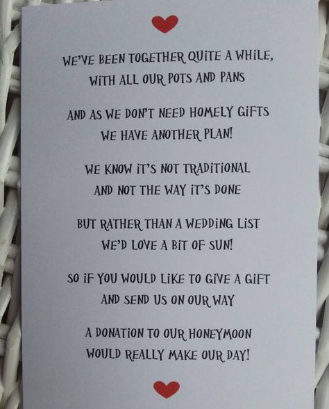 Gift Registry Wording, Wedding Gift Poem, Wedding Cash Gift, Practical Wedding Gifts, Wedding Card Wordings, Wishing Well Wedding, Best Wedding Registry, Expensive Wedding, Wedding Gift Money