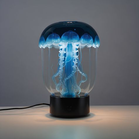 Blue Jellyfish lamp Blue Lamp Aesthetic, Marine Room Aesthetic, Ocean Themed Room Ideas, Underwater Bathroom Theme, Jellyfish Bedroom, Room Inspo Blue, Sea Life Bedroom, Jelly Fish Lamp, Jellyfish Decor