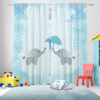 Umbrella Elephants Kids Room Curtain 100% Blackout Thermal Curtain Set of 2 Curtain Size per Panel: 52" W x 45" L | Lilijan Home & Curtain Polyester Curtain Polyester in Black, Size 45.0 H in | Wayfair | Home Decor Elephant Curtains, Curtains Childrens Room, Rideaux Boho, Childrens Curtains, Kids Room Curtains, Boho Curtains, Kids Curtains, Black Curtains, Thermal Curtains