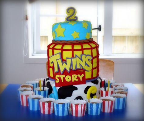 TWINS STORY this is cute for anyone with twins! Twin Finity And Beyond Birthday, 2nd Birthday For Twins, Twin Toy Story Birthday, Twin Story Birthday, Toy Story Twins Birthday, Twin 3rd Birthday Ideas, Twin Boy Birthday Party Themes, Twins 3rd Birthday Ideas, Twins Birthday Decoration Ideas