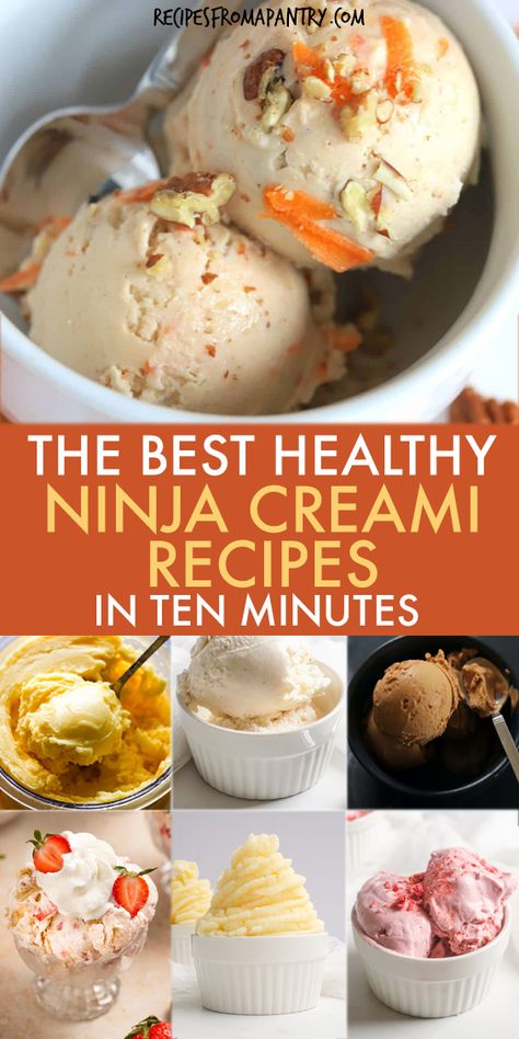 The Ninja Creami lets you easily whip up frozen desserts like homemade healthy Ninja Creami recipes in a matter of minutes. Start with this collection of the sugar free ice creams which Includes low carb, sugar free, keto, low calorie, dairy free options, high protein ninja creami recipes, ninja creami ice cream recipes, smoothie bowl, and sorbets for a guilt free treat with something for everyone. Get the healthier Ninja Creami Recipes!! #ninjacreami #icecream #protein Frozen Yogurt Ninja Cremi, Ninja Bowl Recipes, High Protein Low Sugar Ninja Creami Recipes, Ninja Creamy Keto Recipes, Ninja Creamy Vegan Protein Ice Cream, Dairy Free Ninja Cremi Recipes, Ninja Dairy Free Ice Cream Recipes, Ninja Creami Recipes With Almond Milk, Ninja Creamini Protein