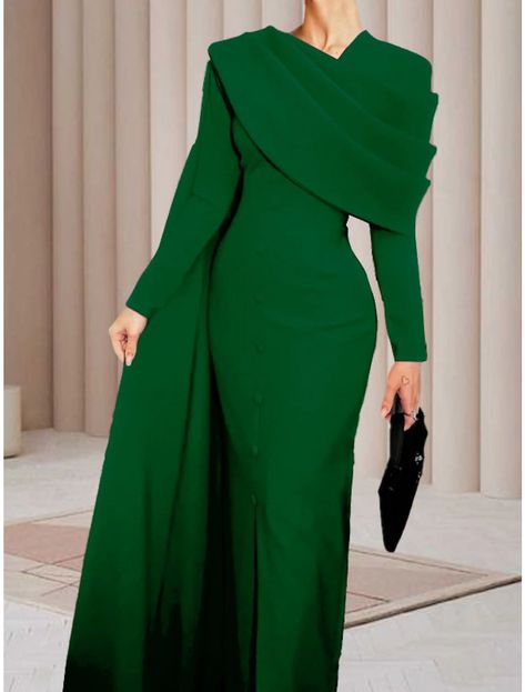 High Fashion 2024 Modern Elegant Long Evening Dress Classy Elegant Dresses, Prom Dresses Sleeves, Red Green Dress, Elegant Cape, Gown Elegant, Evening Dresses Online, Dresses Formal Elegant, Cheap Evening Dresses, Evening Gowns Elegant