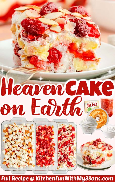 Heaven On Earth Cake, Strawberry Heaven, Cranberry Jello, Earth Cake, Peach Pie Filling, Strawberry Pie Filling, Trifle Dish, Sugar Free Sweets, Strawberry Dessert Recipes