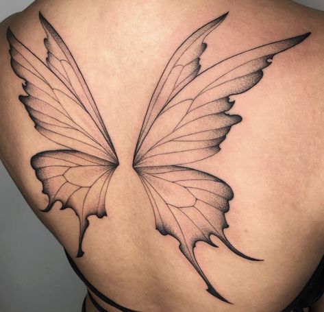 Tumblr Tattoo, Fairy Wing Tattoos, Butterfly Wing Tattoo, Wing Tattoos On Back, Backpiece Tattoo, Tato Minimal, Fairy Tattoo Designs, Wing Tattoo, Spine Tattoos For Women