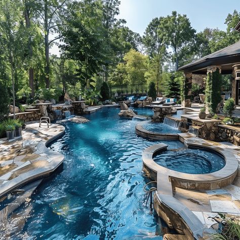 Backyard Pool Ideas: Transform Your Outdoor Space with Style Luxury Yard Backyards, Big Backyard Pool, Lagoon Pool Backyard, Big Backyard Ideas, Pool Backyard Ideas, Beautiful Pools Backyard, Large Backyard Ideas, Pool With Fountain, Country Club Pool