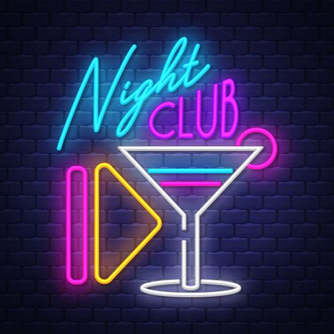 Club Neon Sign, Gold Design Background, Club Lighting, Nightclub Design, Neon Flex, Brick Wall Background, The Wedding Singer, Club Poster, Neon Logo