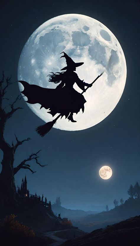 Halloween Witch Wallpaper, Vintage Fall Images, Halloween Screensavers, The Moon Wallpaper, Halloween Live Wallpaper, Animated Witch, Wallpaper Digital Art, Witch Painting, Witch Wallpaper