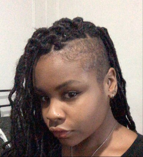 Shaved Sides Locs, Faux Locs Shaved Sides, Locs Shaved Sides, Friend Squad, Side Shaved, Shaved Side, Shaved Side Hairstyles, Half Shaved, Hairstyle Inspo