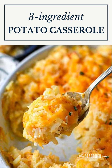 This easy side dish recipe has been a family favorite for decades! Aunt Bee's 3-Ingredient Cheesy Potato Casserole includes shredded potatoes, sharp cheddar cheese, and rich sour cream for a quick make-ahead side. Cheesy Potatoes Without Cream Of Chicken, Recipes Using Shredded Cheddar Cheese, Sour Cream Potatoes Casserole, Potato Casserole No Cheese, Cheddar Cheese Potatoes, Frozen Cheesy Potatoes, Shredded Potato Casserole Recipes, Easy Potato Casserole Simple, Cheesy Potatoes Without Cream Soup