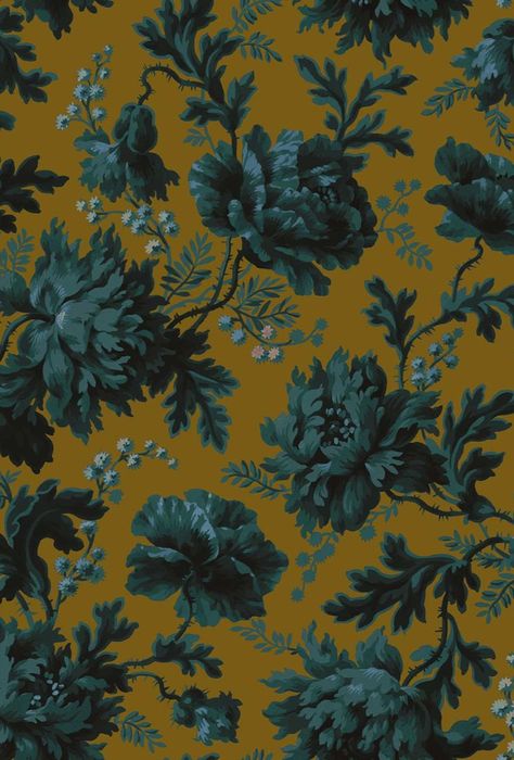 opia house of hackney artisan designer wallpaper Regal Wallpaper, Hackney Wallpaper, Bronze Background, Poppies Wallpaper, House Of Hackney Wallpaper, Poppy Wallpaper, House Of Hackney, Glass Photography, Victorian Wallpaper