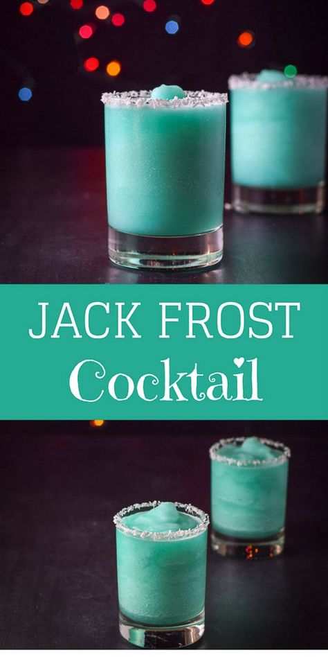 Year Round Jack Frost Cocktail is so delicious that you will want it all the time. Slushy and coconuty and super delicious! #jackfrost #jackfrostcocktail #cocktail #drink #dishesdelish Jackfrost Cocktails, Gluten Free Mixed Drinks, Jack Frost Drink, Hypnotic Drinks, Jack Frost Cocktail, Christmas Themed Cocktails, Classy Cocktails, New Year's Drinks, Christmas Potluck