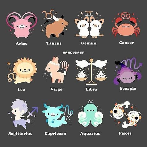 Zodiac Signs Characters, Cute Animal Character Design, Zodiac Drawings, Kawaii Zodiac, Zodiac Signs Animals, Cute Zodiac, Zodiac Signs Pictures, Animal Zodiac, Zodiac Animals