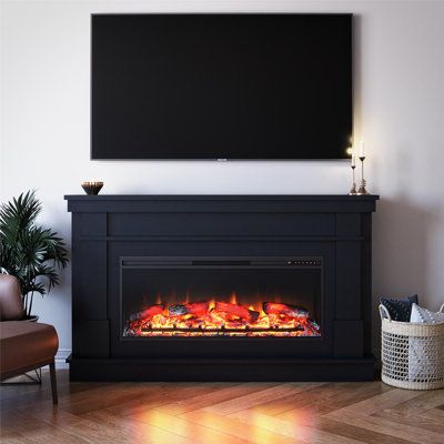 This wall-mounted fireplace with mantel brings a cozy and welcoming upgrade to your home. Ideal for a modern farmhouse or contemporary craftsman, it showcases a wide linear insert with realistic logs and grate. The broad mantel offers ample space for decor and family photos. Made from engineered, the mantel comes in a lovely neutral finish that complements any decor. Control the flame settings with the included remote control or the panel, and choose to enjoy your fireplace insert with or withou Electric Fireplace Surround, Fireplace With Mantel, Linear Electric Fireplace, Wall Mounted Fireplace, Mounted Fireplace, Contemporary Craftsman, Laminated Mdf, Fireplace Insert, Calming Atmosphere