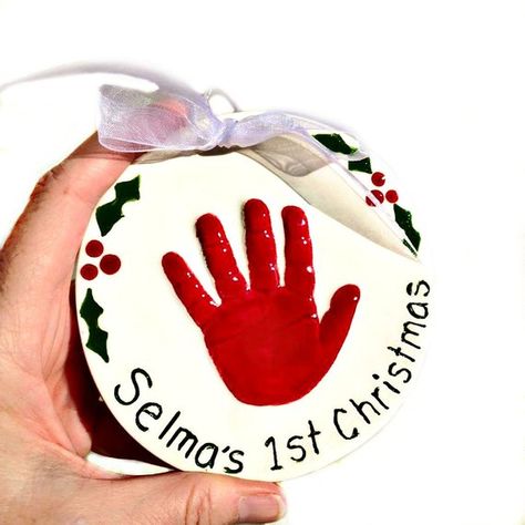 Starting Traditions, Baby Handprint Ornament, Baby First Ornament, Baby Christmas Crafts, New Baby Crafts, Handprint Ornaments, Handprint Christmas, Baby Handprint, Baby's First Christmas Ornament