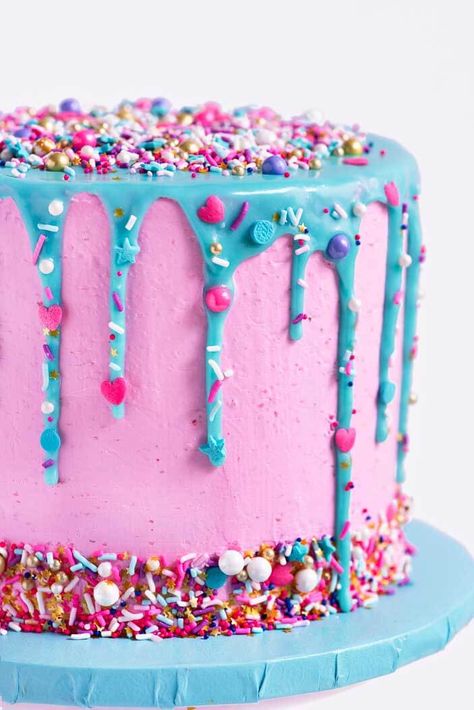 Sprinkle Drip Cake, Girls Birthday Cakes, Drip Cake Recipes, Birthday Drip Cake, Sprinkles Birthday Cake, Diy Sprinkles, 7th Birthday Cakes, Cake Sprinkles, Diy Birthday Cake