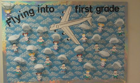 Travel Bulletin Boards, Travel Theme Classroom, Class Bulletin Boards, Preschool Bulletin, Airplane Theme, Preschool Bulletin Boards, Beginning Of Year, Bulletin Board Ideas, Door Decorations Classroom