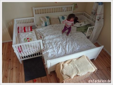 Shared Room With Kids And Parents, Sharing Room With Kids And Parents, Cosleeping Bedroom, Triplets Nursery, Twin Cribs, Sibling Room, Family Bed, Toddler Floor Bed, Parents Bedroom