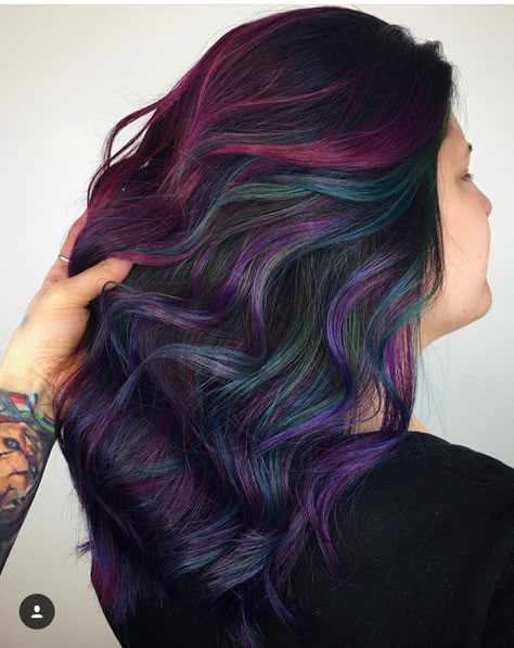 Indian Hair Cuts, Oil Slick Hair, Sunset Hair, Dyed Hair Purple, Shaved Hair Designs, Vivid Hair Color, Cute Hair Colors, Black Hair With Highlights, Gorgeous Hair Color