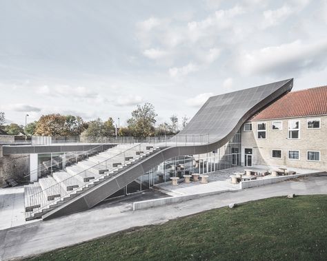 Concave roof links two parts of a Copenhagen cultural centre Landscape Gardening, Roof Architecture, Cultural Centre, Cultural Architecture, Cultural Center, Roof Design, Architecture Photo, Concept Architecture, Architecture Firm