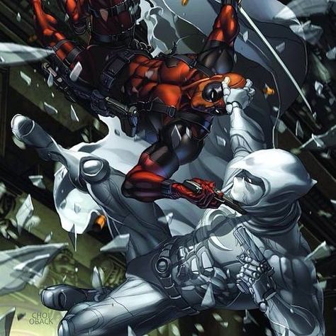 DEADPOOL VS MOON KNIGHT The Moon Knight, Moon Knight Comics, Comics Poster, Mr Knight, Deadpool Art, Marvel Fanart, Deadpool Comic, Deadpool Wallpaper, Comic Poster