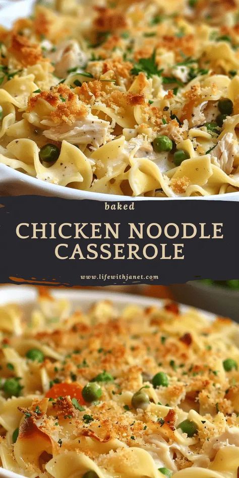 Make this awesome baked chicken noodle casserole with items in your pantry already Quick And Easy Chicken Casserole Recipes, Baked Chicken Noodle Casserole, Easy Weeknight Casseroles, Cheesy Chicken Noodle Casserole, Chicken Breast Casserole, Chicken Noodle Casserole Recipe, Knitting Easy, Easy Chicken Casserole Recipes, Cornbread Recipes