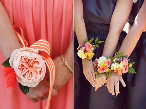 Wrist Corsages, Bridesmaid Corsage, Rose Corsage, Garden Wedding Reception, Bridesmaid Inspiration, Bridesmaids Bouquets, Prom Flowers, Garden Rose, Flower Corsage